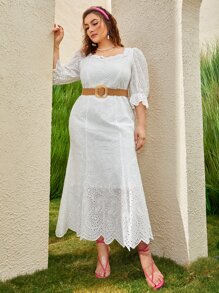 Modelyn Kleid mit Rüschen Detail, Bogenkante, Volant Ärmeln, ohne Gürtel