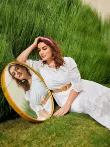 Modelyn Kleid mit Rüschen Detail, Bogenkante, Volant Ärmeln, ohne Gürtel