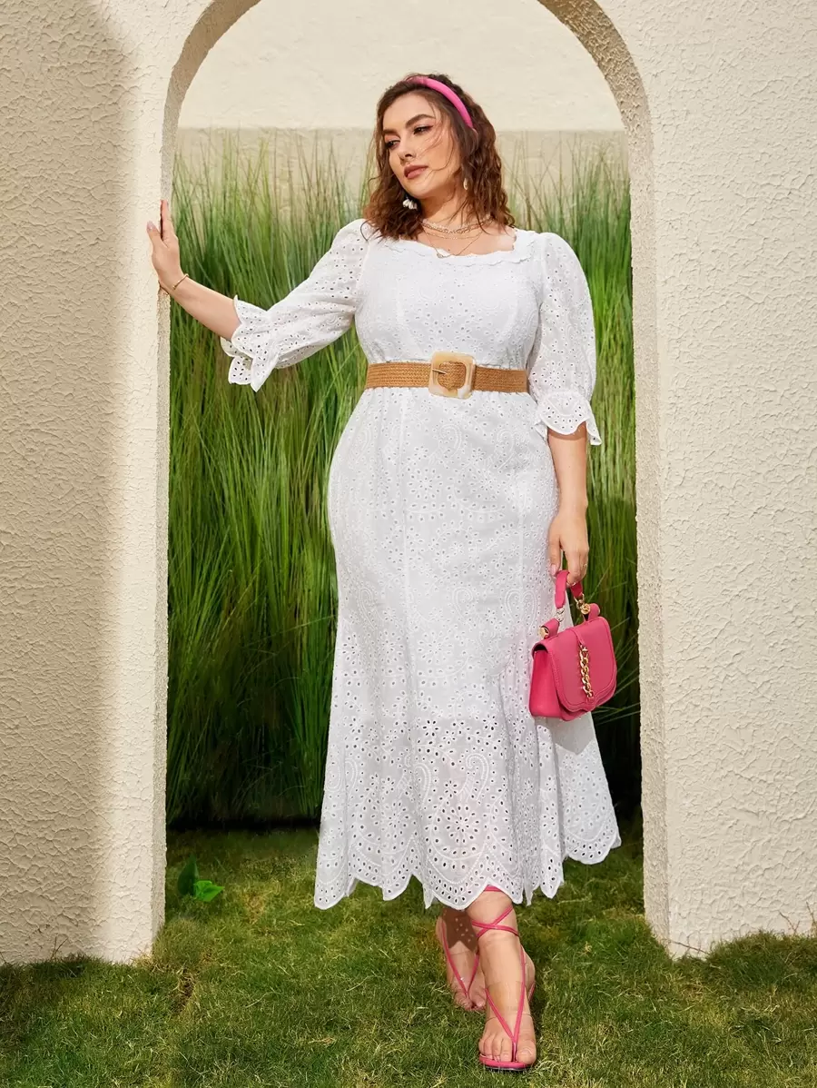 Modelyn Kleid mit Rüschen Detail, Bogenkante, Volant Ärmeln, ohne Gürtel