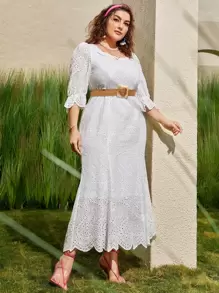 Modelyn Kleid mit Rüschen Detail, Bogenkante, Volant Ärmeln, ohne Gürtel