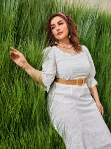 Modelyn Kleid mit Rüschen Detail, Bogenkante, Volant Ärmeln, ohne Gürtel