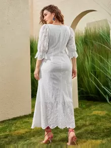 Modelyn Kleid mit Rüschen Detail, Bogenkante, Volant Ärmeln, ohne Gürtel