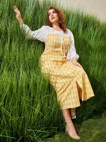 Mulvari Plus Plaid Print Tie Front Dress - Multicolor - View 5