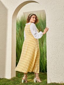 Mulvari Plus Plaid Print Tie Front Dress - Multicolor - View 6