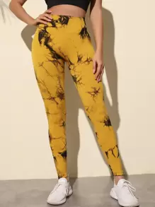 Yoga Trendy Tie Dye Yoga Leggings Seamless Softness High Stretch Tummy Control Training Tights - Yellow - View 2