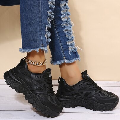 Letter Detail Lace-up Front Chunky Sneakers