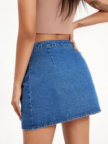 SHEIN EZwear Váy denim nữ Nút đôi Dây kéo màu trơn - Rửa trung bình - Xem 2