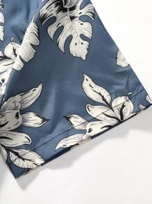 Manfinity RSRT Men Random Tropical Print Shirt Without Tee, Slim Fit Short Sleeve Button Up Graphic Floral Colorful Blue Beach Shirt For Husband - Multicolor - View 3