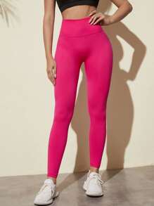 Seamless High Waist Sports Leggings - Hot Pink - View 4
