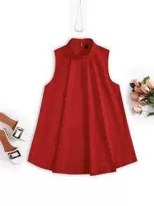 SHEIN LUNE Plus Mock Neck Curved Hem Sleeveless Blouse - Red - View 1