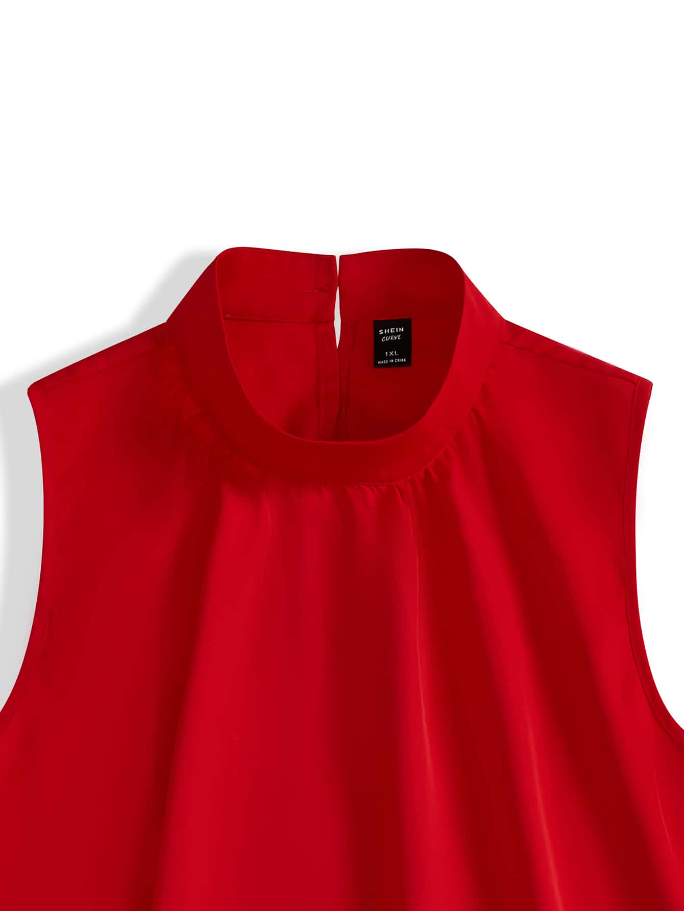 SHEIN LUNE Plus Mock Neck Curved Hem Sleeveless Blouse - Red - View 3