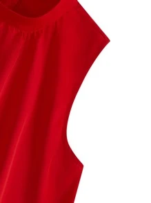 SHEIN LUNE Plus Mock Neck Curved Hem Sleeveless Blouse - Red - View 4