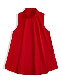 SHEIN LUNE Plus Mock Neck Curved Hem Sleeveless Blouse - Red - View 5