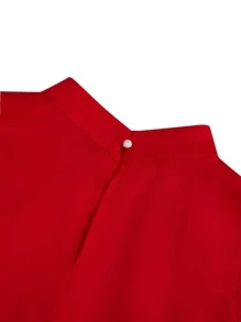 SHEIN LUNE Plus Mock Neck Curved Hem Sleeveless Blouse - Red - View 6