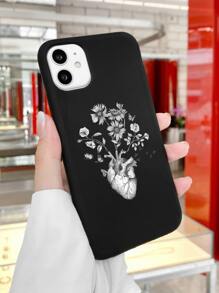 Flower Heart Pattern Phone Case - Black and White - View 2
