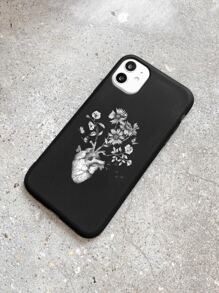 Flower Heart Pattern Phone Case - Black and White - View 3