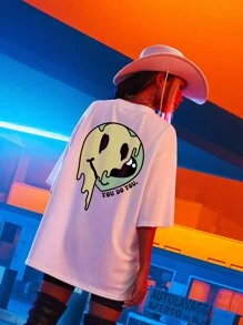 SHEIN Unity Slogan & Expression Print Drop Shoulder Tee - White - View 1