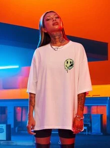 SHEIN Unity Slogan & Expression Print Drop Shoulder Tee - White - View 3