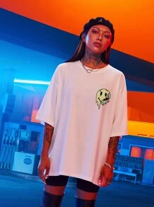SHEIN Unity Slogan & Expression Print Drop Shoulder Tee - White - View 5