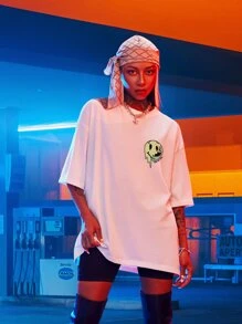 SHEIN Unity Slogan & Expression Print Drop Shoulder Tee - White - View 7