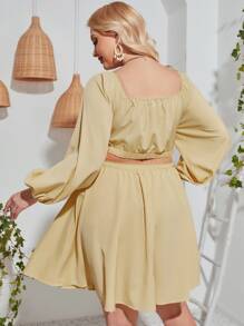 Đầm Plus Size Cắt ra Dải chun màu trơn Giải trí - Màu vàng - Xem 2