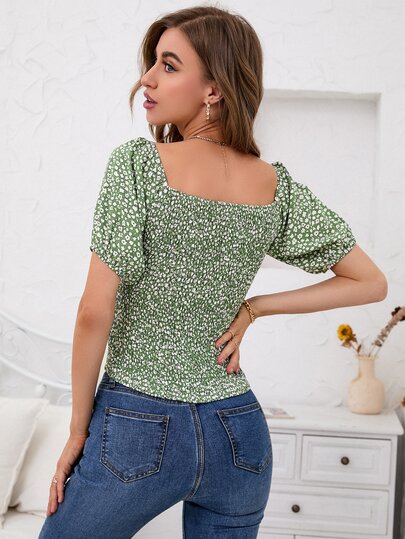 小花柄 オフショルダー シール トップス