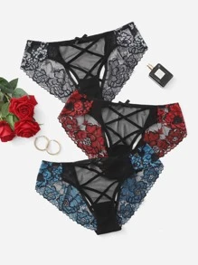 3pack Plus Contrast Floral Lace Panty - Multicolor - View 1
