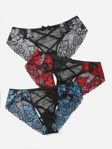 3pack Plus Contrast Floral Lace Panty - Multicolor - View 2