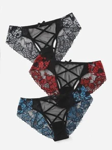 3pack Plus Contrast Floral Lace Panty - Multicolor - View 4