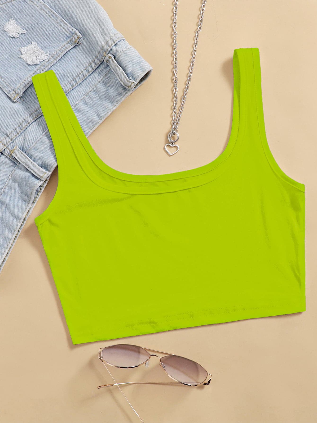 SHEIN Unity Neon Lime Crop Tank Top - Lime Green - View 1