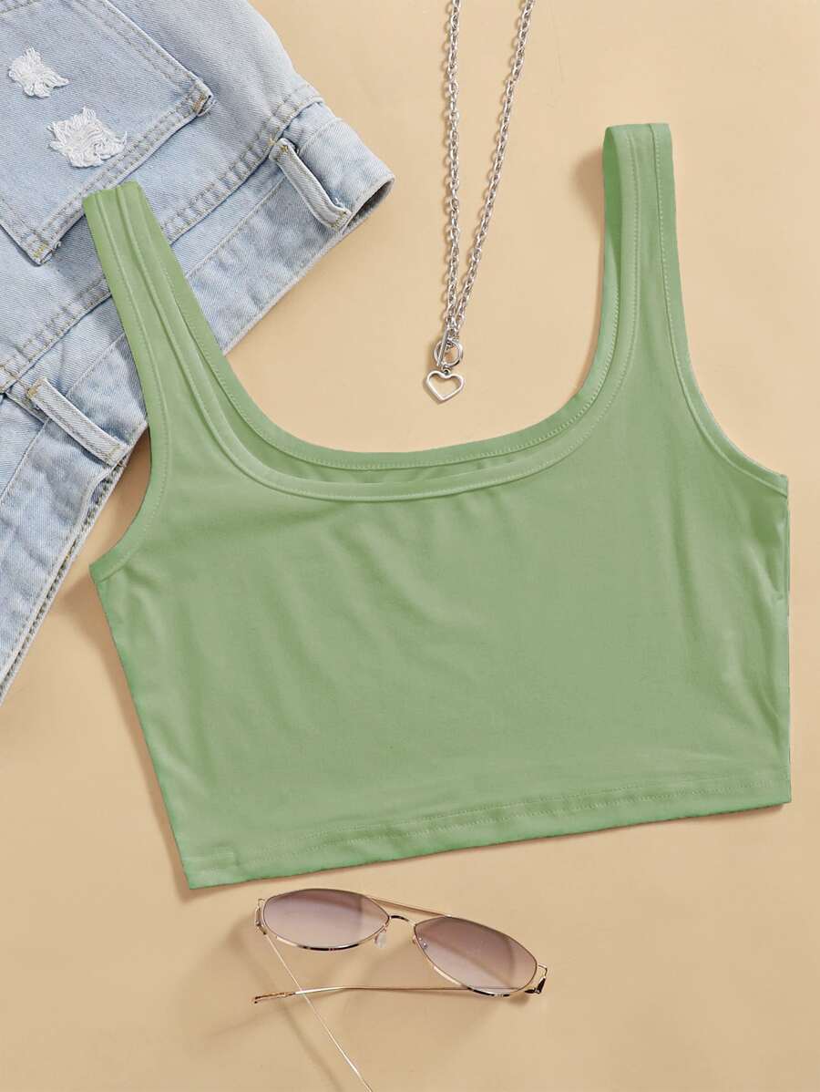 SHEIN Unity Solid Crop Tank Top - Lime Green - View 1