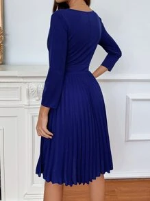 SHEIN LUNE Surplice Neck Pleated Hem Dress - Royal Blue - View 2