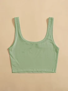 SHEIN Unity Solid Crop Tank Top - Lime Green - View 2