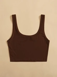SHEIN ChicEase Solid Crop Tank Top - Chocolate Brown - View 2