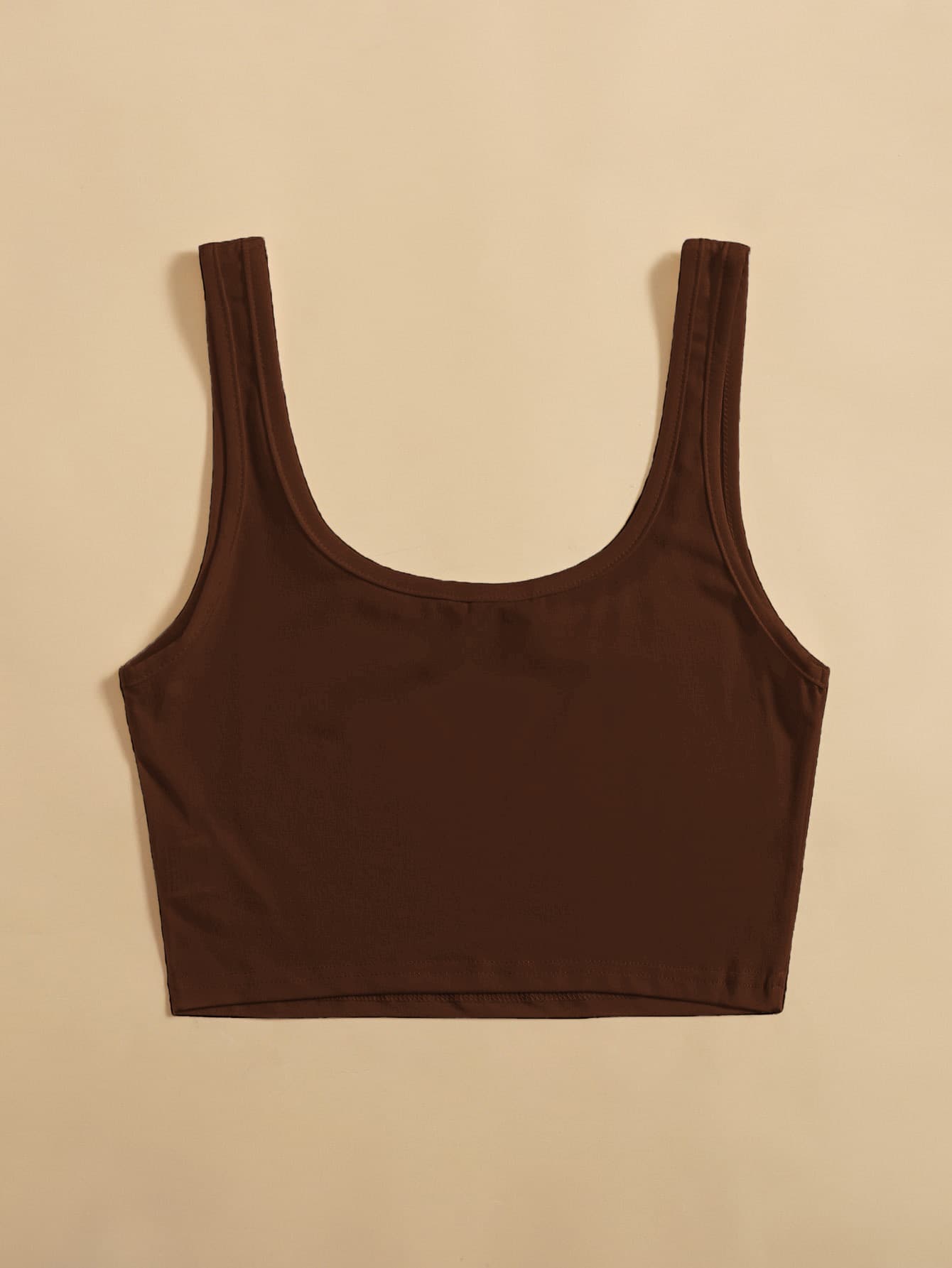 SHEIN ChicEase Solid Crop Tank Top - Chocolate Brown - View 2