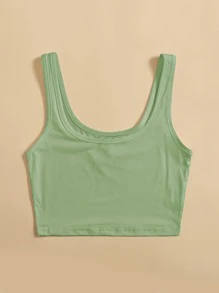 SHEIN Unity Solid Crop Tank Top - Lime Green - View 3