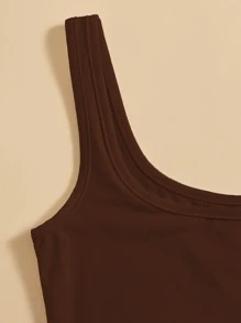 SHEIN ChicEase Solid Crop Tank Top - Chocolate Brown - View 4