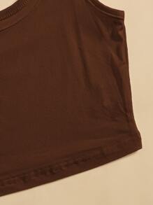 SHEIN ChicEase Solid Crop Tank Top - Chocolate Brown - View 5