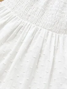 Baby Swiss Dot Shirred Bust Ruffle Hem Dress Without Bag - White - View 5