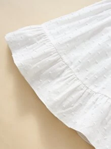 Baby Swiss Dot Shirred Bust Ruffle Hem Dress Without Bag - White - View 6