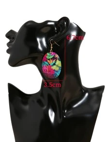 Floral Print Oval Drop Earrings - Multicolor - View 3
