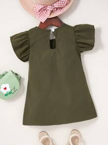 Baby Butterfly Sleeve Plicated Detail Dress - Army Green - View 2