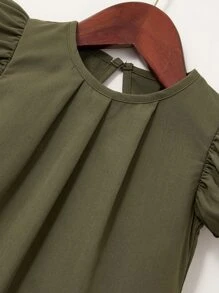 Baby Butterfly Sleeve Plicated Detail Dress - Army Green - View 3