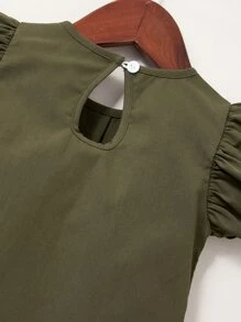 Baby Butterfly Sleeve Plicated Detail Dress - Army Green - View 4