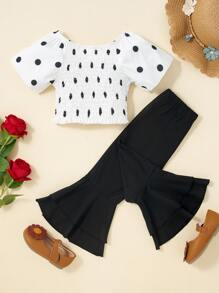 Bộ đồ Em bé Viên lá sen phân lớp Dải chun Chấm bi Ăn mặc đẹp - Đen và trắng - Xem 1