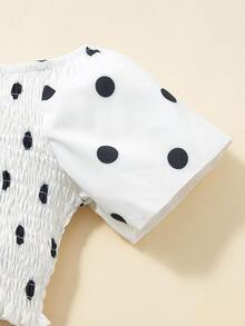 Bộ đồ Em bé Viên lá sen phân lớp Dải chun Chấm bi Ăn mặc đẹp - Đen và trắng - Xem 3