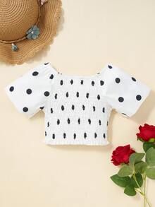 Bộ đồ Em bé Viên lá sen phân lớp Dải chun Chấm bi Ăn mặc đẹp - Đen và trắng - Xem 5