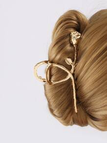 Flower Design Hair Claw - Gold - View 1