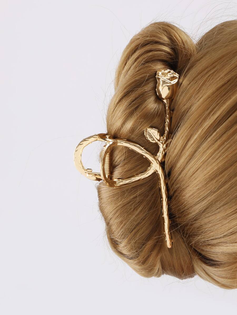Flower Design Hair Claw - Gold - View 1