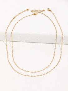 A stylish European style premium luxury sparkling double layered women's necklace collarbone chain suitable for dating and everyday wear - Yellow Gold - View 1